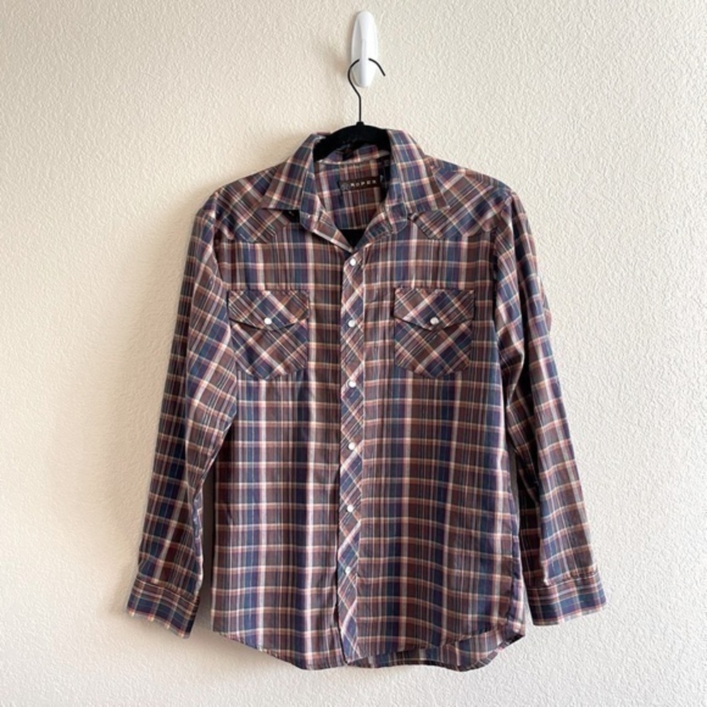 Roper Plaid Pearl Pearlescent Snap Western Snap up Long Sleeve Top Metallic